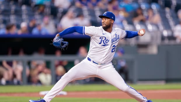 Royals pitcher Amir Garrett pitches against the White Sox on May 10, 2023